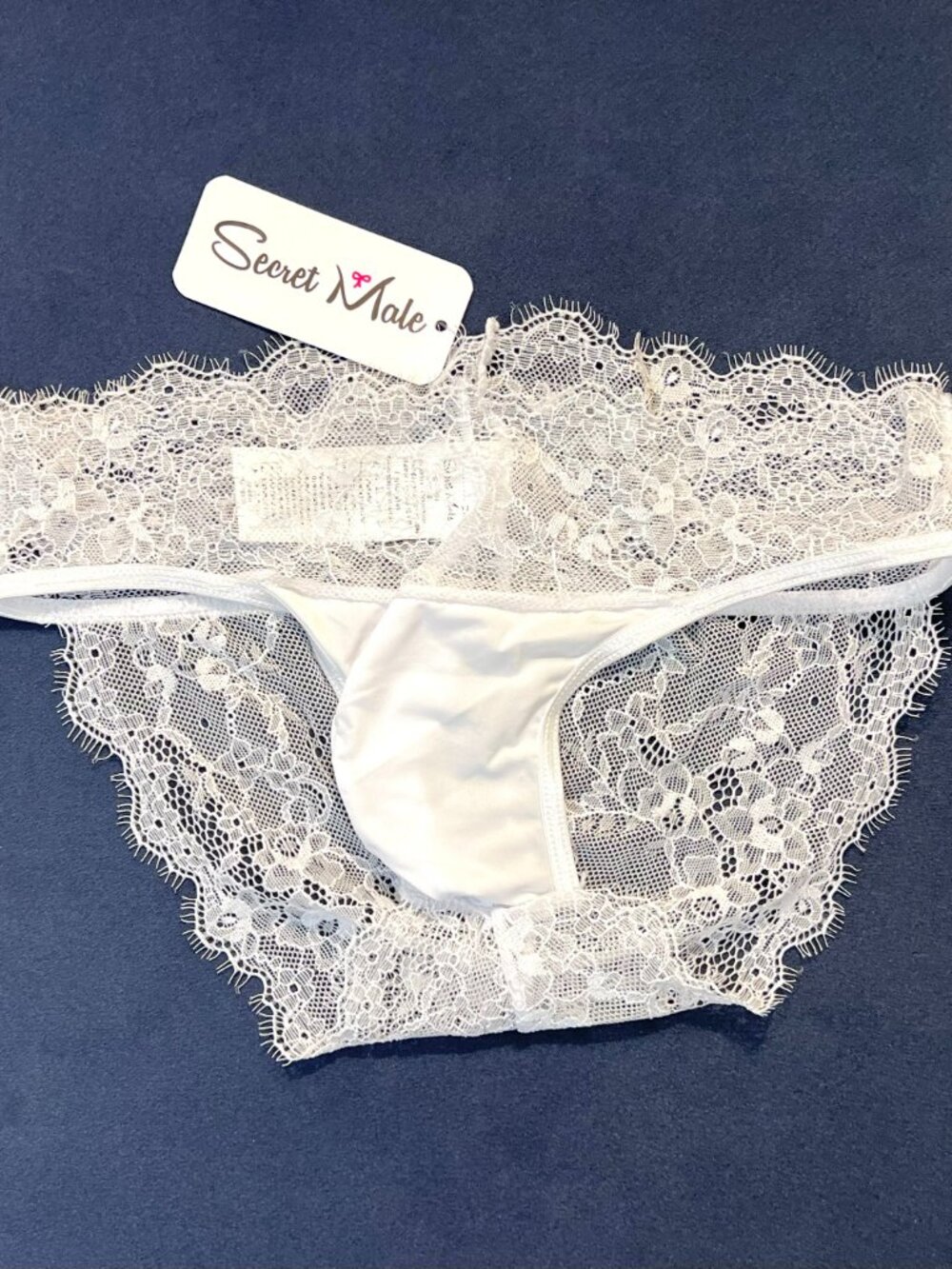 "Secret Male" Size S Sheer Solid + Lace Bikini Brief - Polyamide Blend - White - Picture 6 of 12
